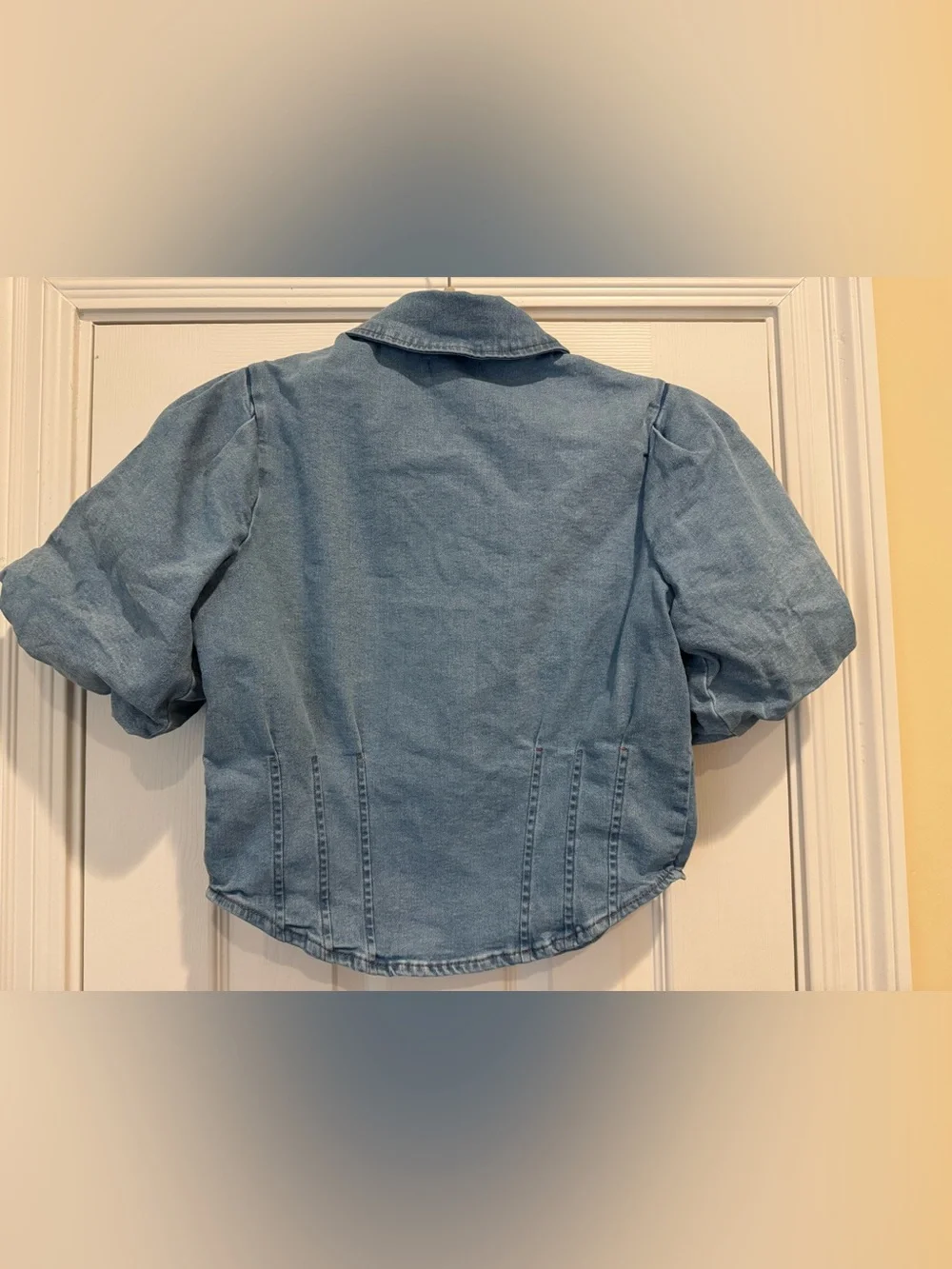 Bagatelle Collection Denim Puff Sleeve Button Front Top Blouse Size M